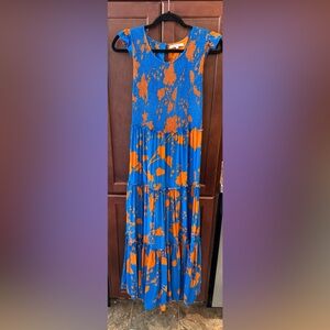 Vibrant Blue and Orange Maxi Dress
